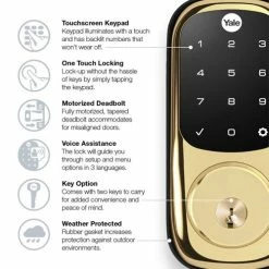 Yale Z-Wave Plus Touchscreen Keypad Deadbolt - Polished Brass - YRD226ZW2605 -Z-Wave Sales YRD226ZW2605 4 500x525